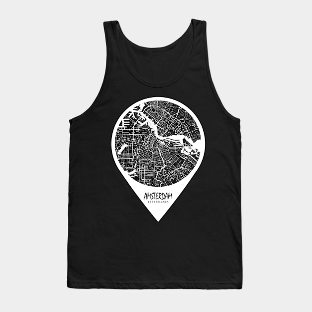 Amsterdam, Netherlands City Map - Travel Pin Tank Top by deMAP Studio